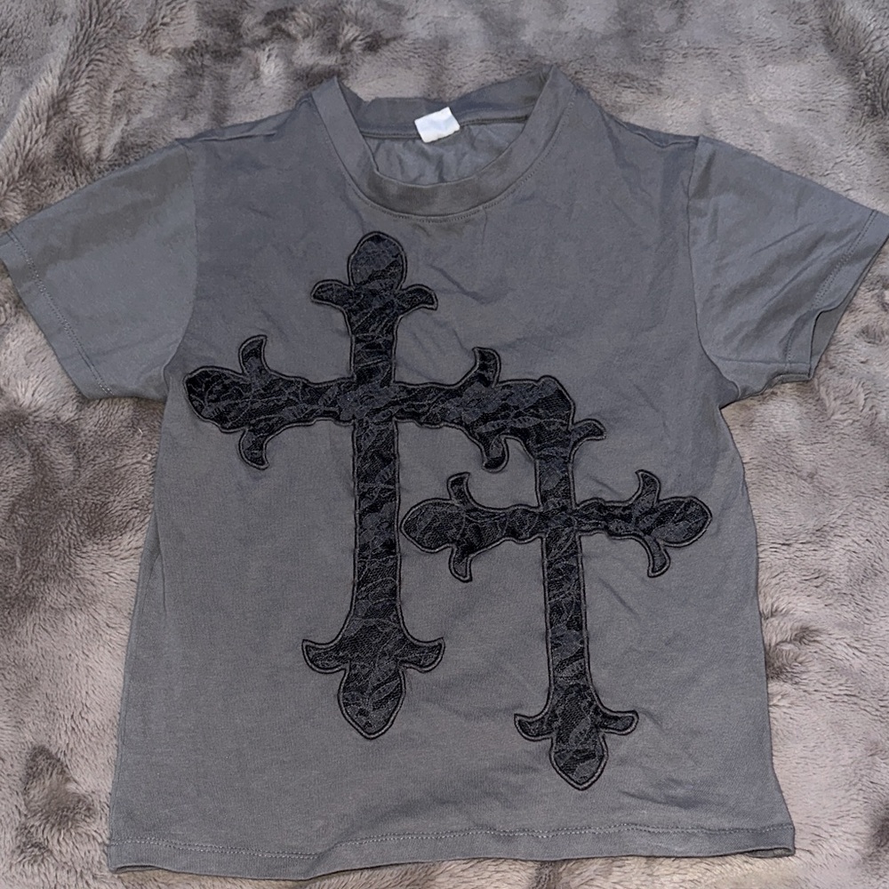 Vibe Gray Tee with Black Cross Design